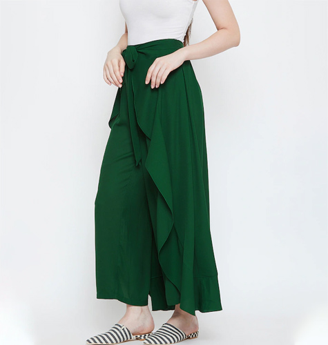 Women Green Solid Straight Palazzos